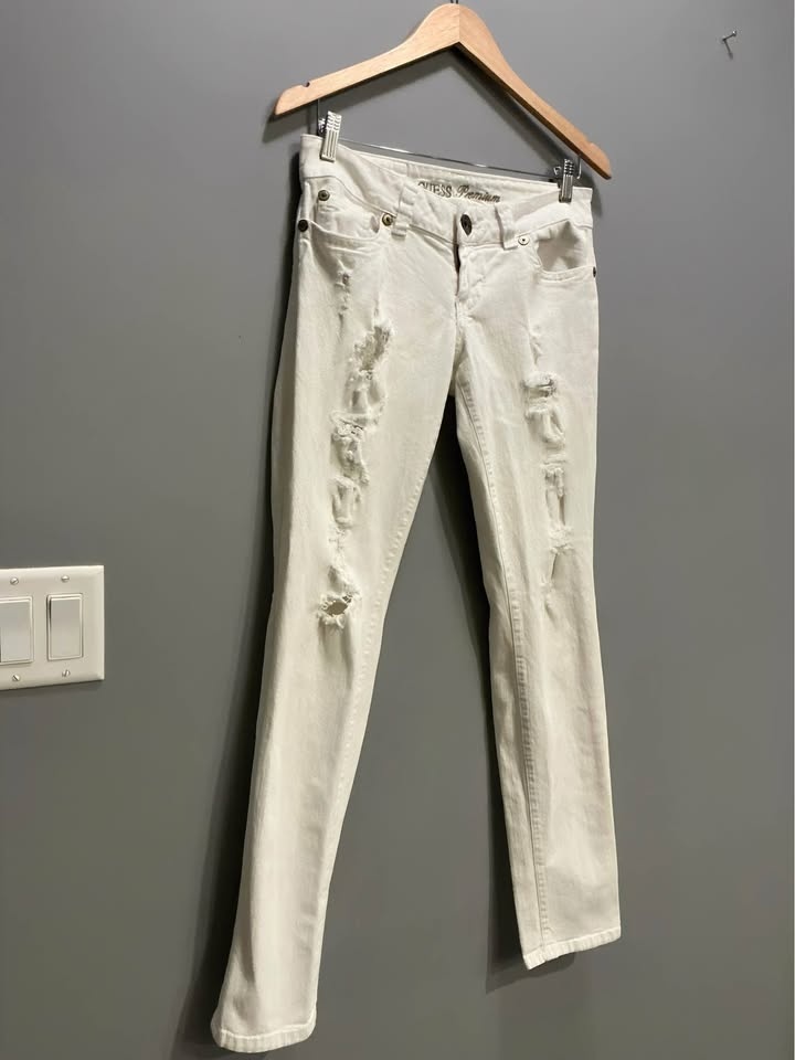 GUESS Premium Distressed White Skinny Jeans Y2K - photo 2