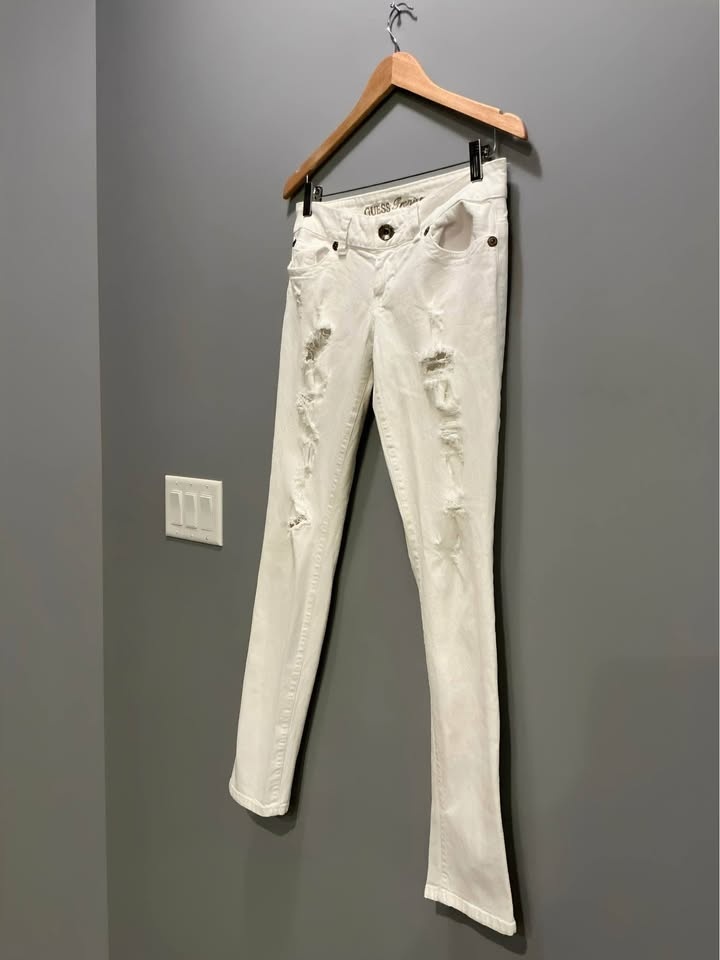 GUESS Premium Distressed White Skinny Jeans Y2K - photo 3