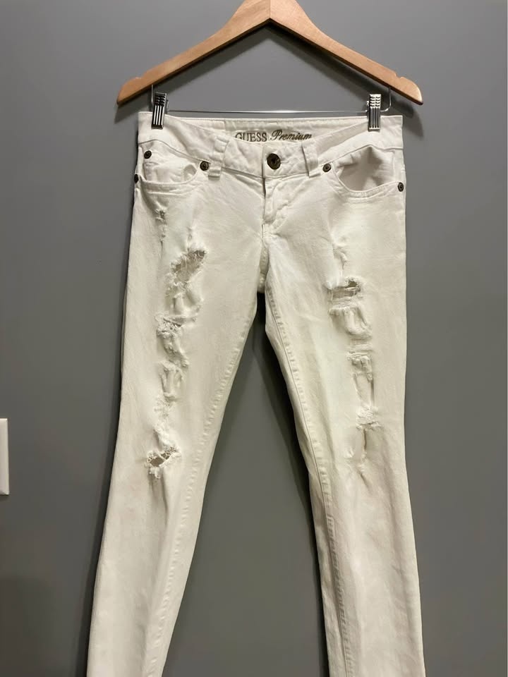 GUESS Premium Distressed White Skinny Jeans Y2K - photo 5