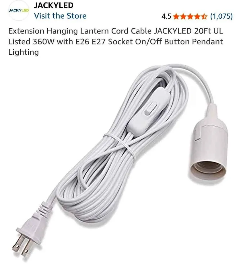 Extension Hanging Lantern Cord Cable 20Ft