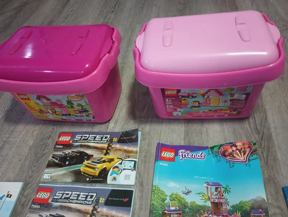 Lot of 50 Lego Building Instruction Manuals & 2 Containers image indicator(9)