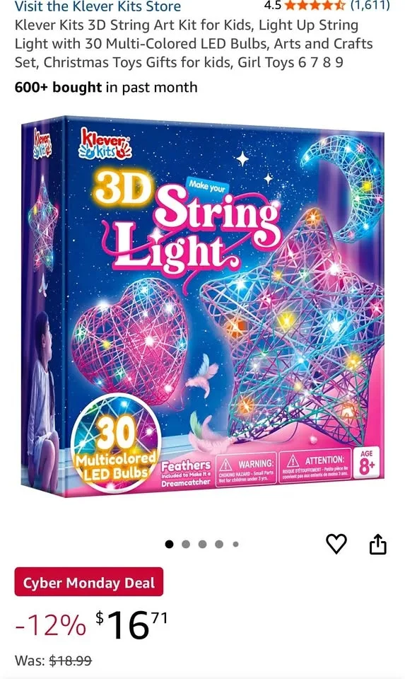 Klever Kits 3D String Art Kit for Kids, Light Up String