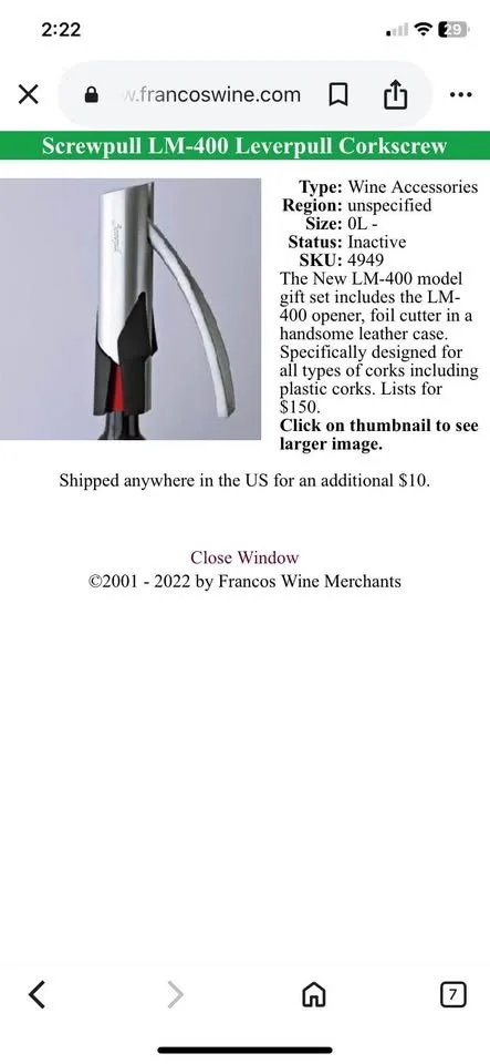 The Original Screwpull LM-400 Lever Corkscrew image indicator(9)