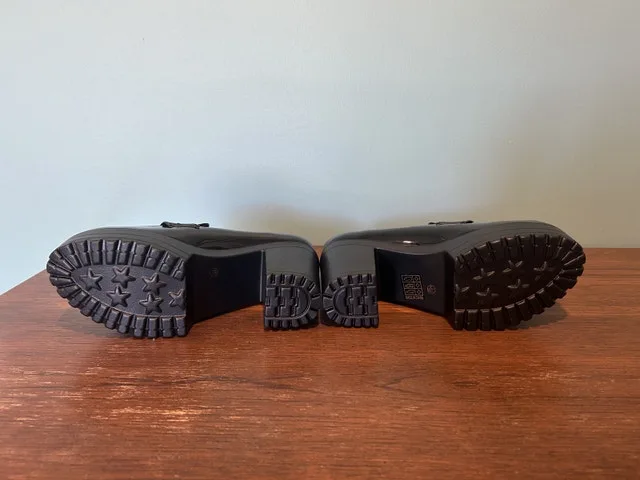 Faux Black Patent Leather Loafers with Gold Chain image indicator(4)