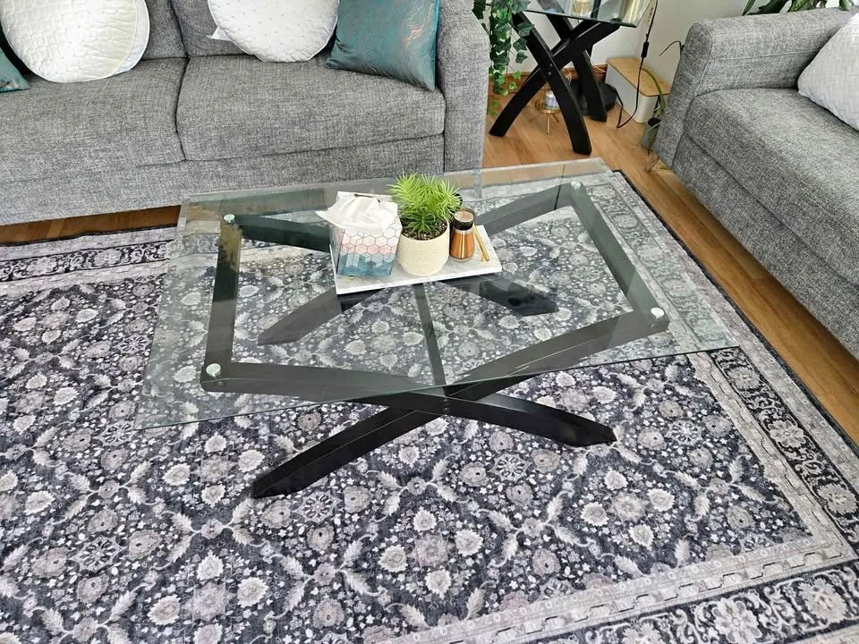 Coffee Table, glass top with sturdy wood legs