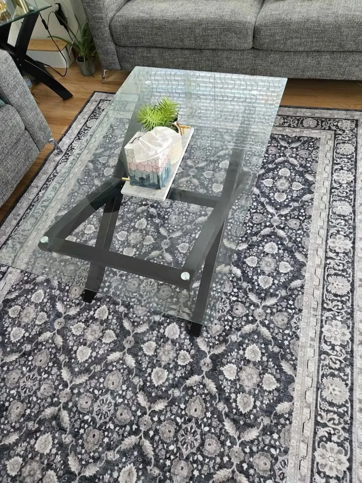 Coffee Table, glass top with sturdy wood legs image indicator(2)