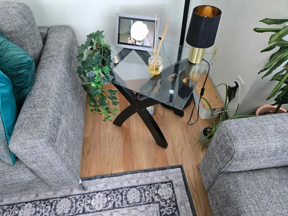 Coffee Table, glass top with sturdy wood legs image indicator(4)