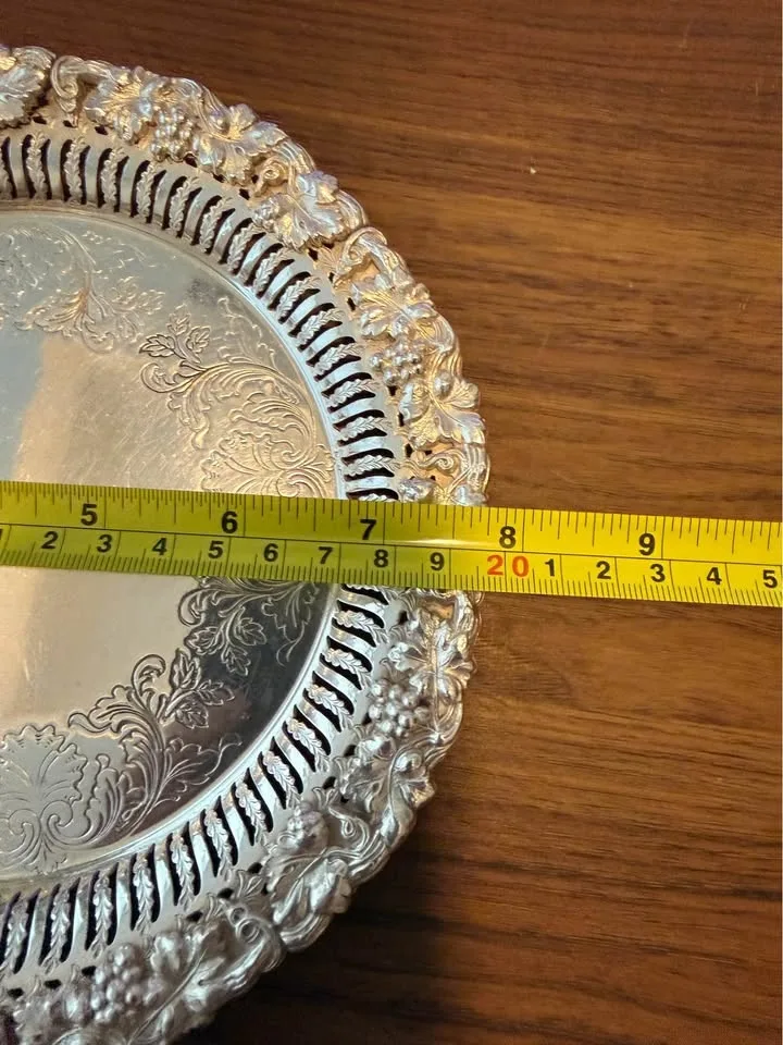 Antique Silver On Copper Round Pierced Tray image indicator(2)
