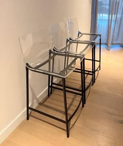 Set Of 3 CB2 Chiaro Chairs. Clear Acrylic Counter Stool