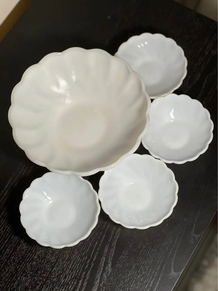 Vintage Hazel Atlas Milk Glass Bowls: 5 Piece Set image indicator(5)