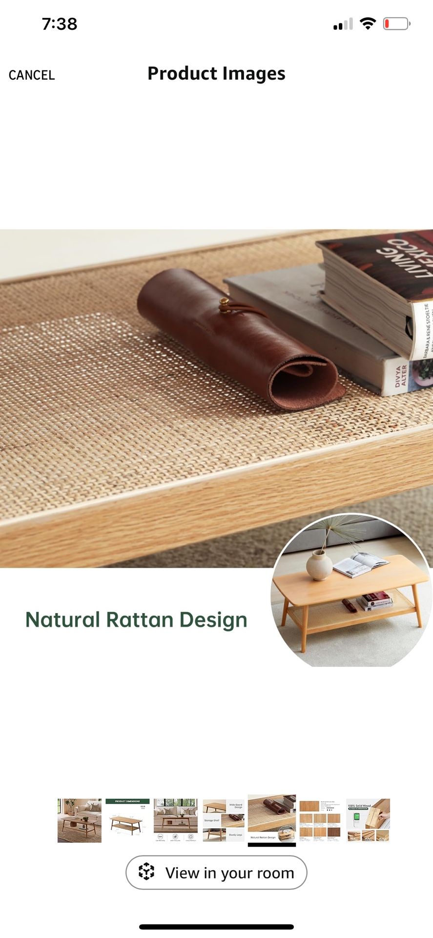 Solid Wood Oak Coffee Table with Rattan Shelf 47.24” L - photo 5