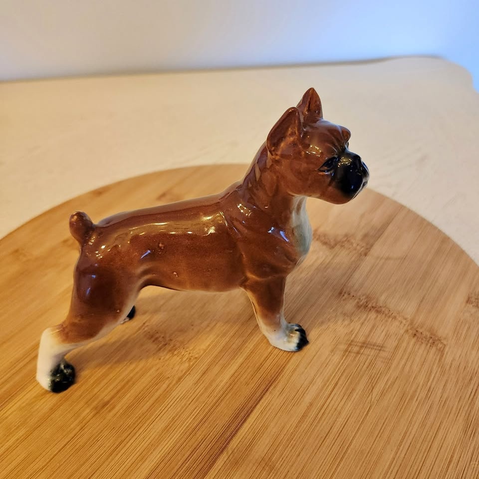Brown and White Boxer Dog Figurine, Ornament