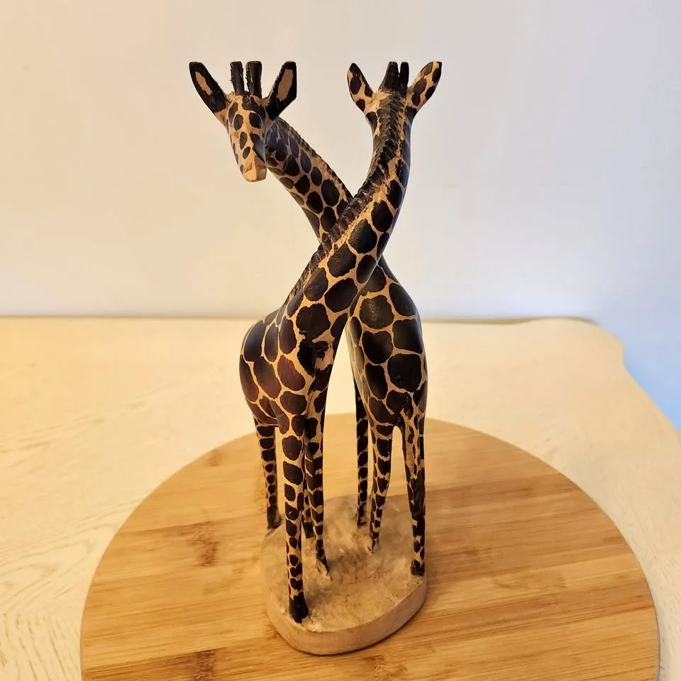 Intertwined Wood Giraffes, Carved