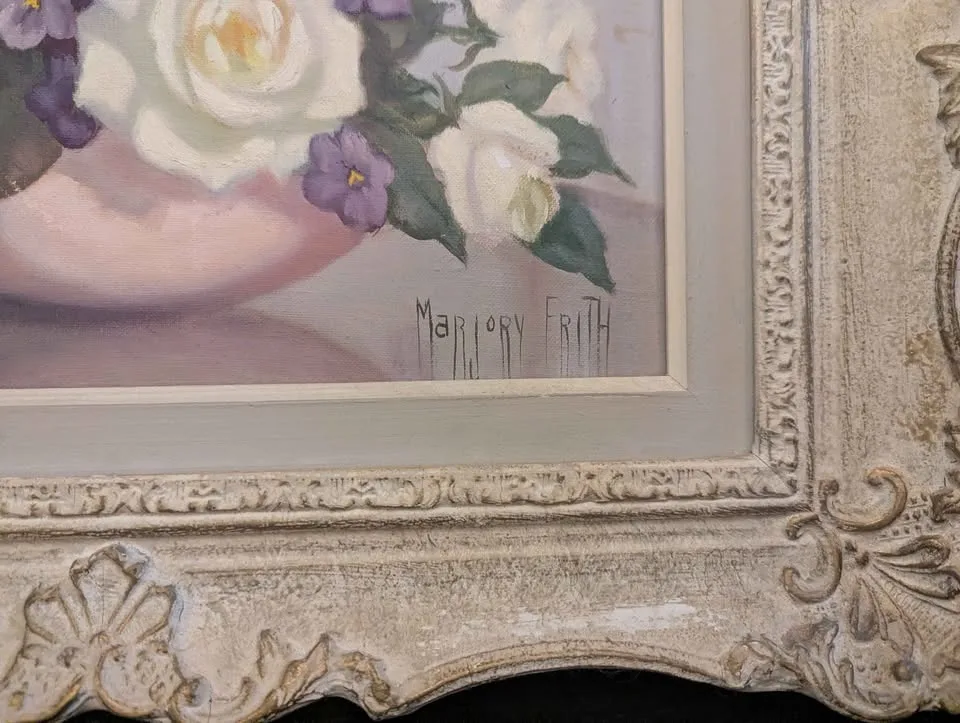 Vintage Framed Oil Painting - Floral Still Life image indicator(2)