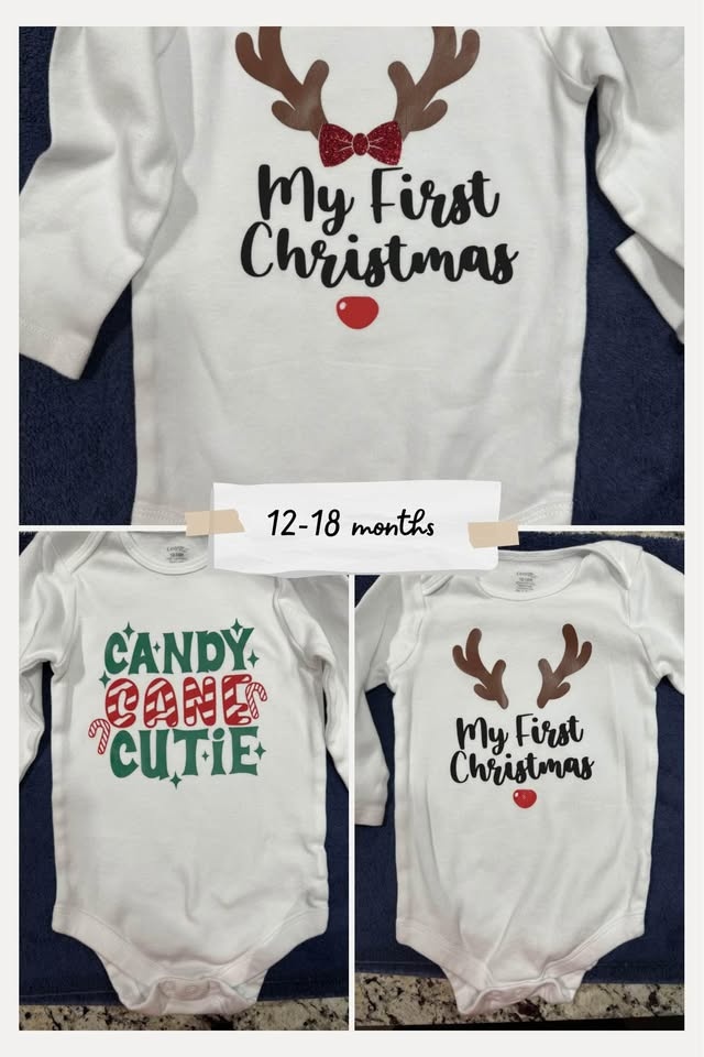 6 to 12 months and 12 to 18 month Christmas onesies