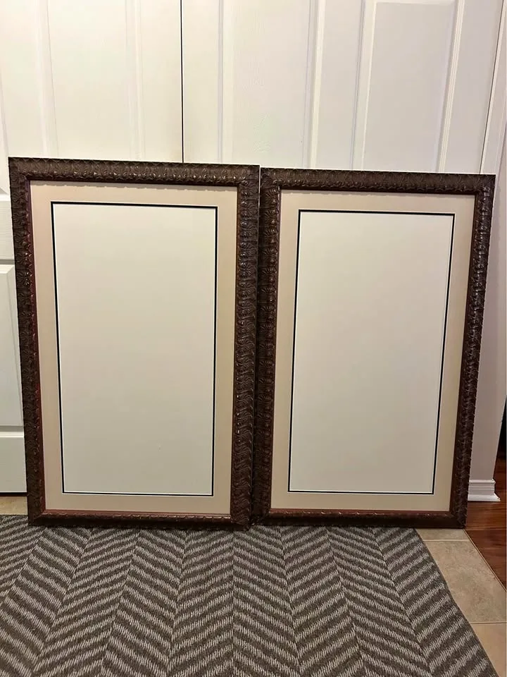 Pair of Large Ornate Picture Frames with Mats (45” x 28.5”)