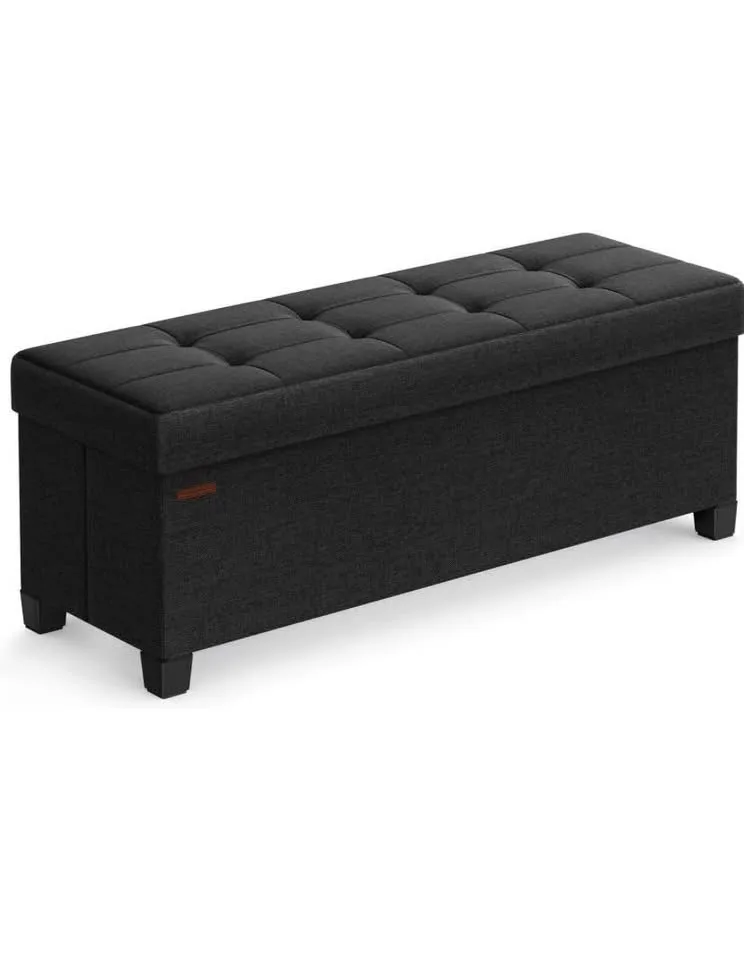 Black Folding Storage Ottoman with Legs image indicator(2)