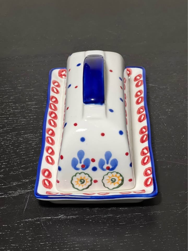 Gypsy Signature Butter Dish Red Burgundy & Blue Floral & Dots - photo 2