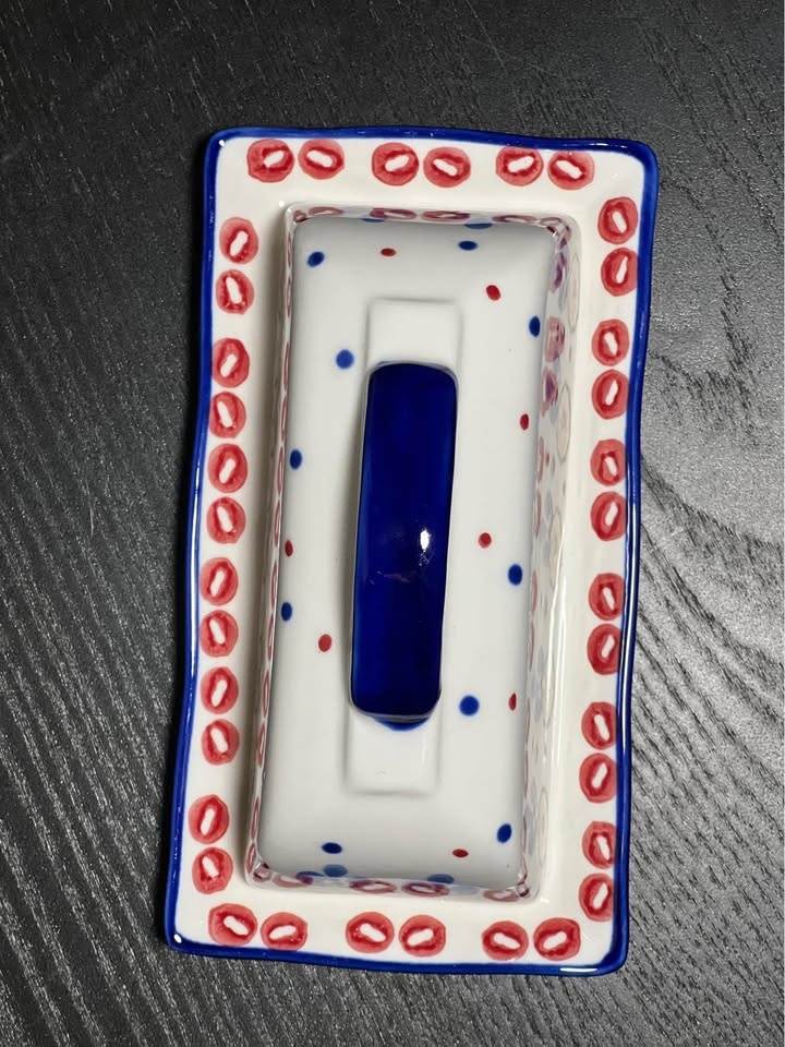 Gypsy Signature Butter Dish Red Burgundy & Blue Floral & Dots - photo 3