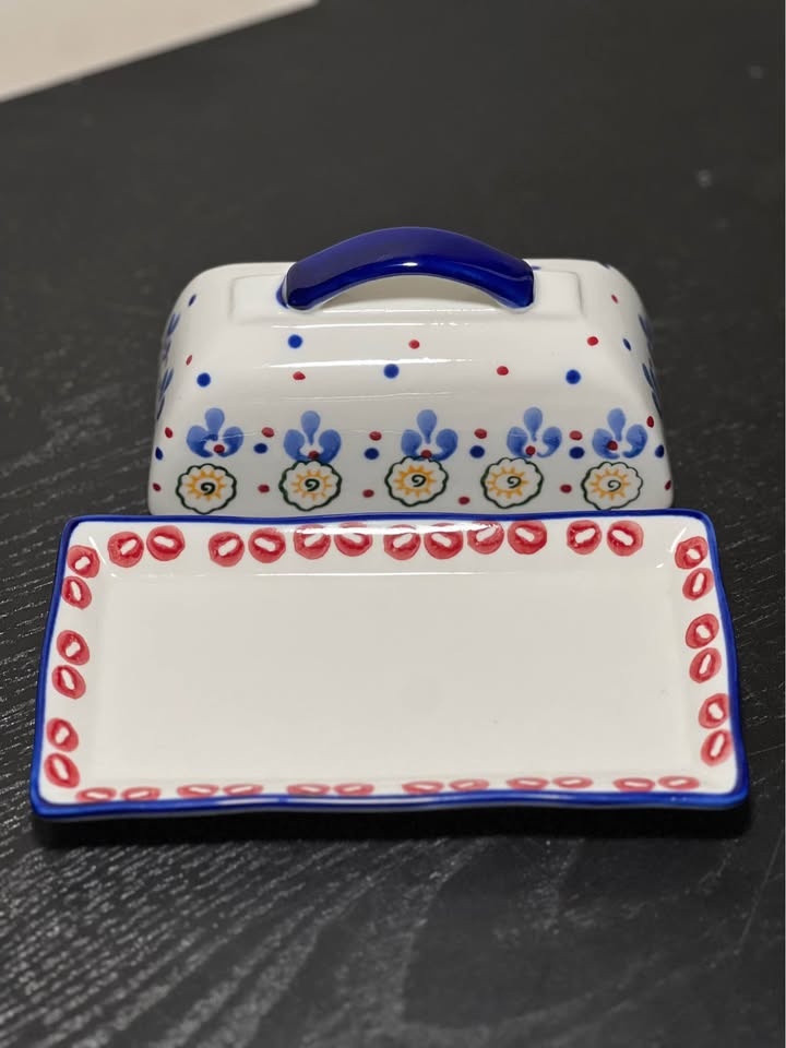 Gypsy Signature Butter Dish Red Burgundy & Blue Floral & Dots - photo 4