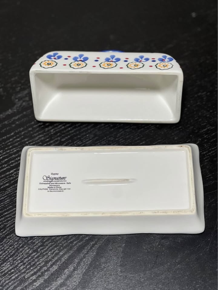 Gypsy Signature Butter Dish Red Burgundy & Blue Floral & Dots - photo 5