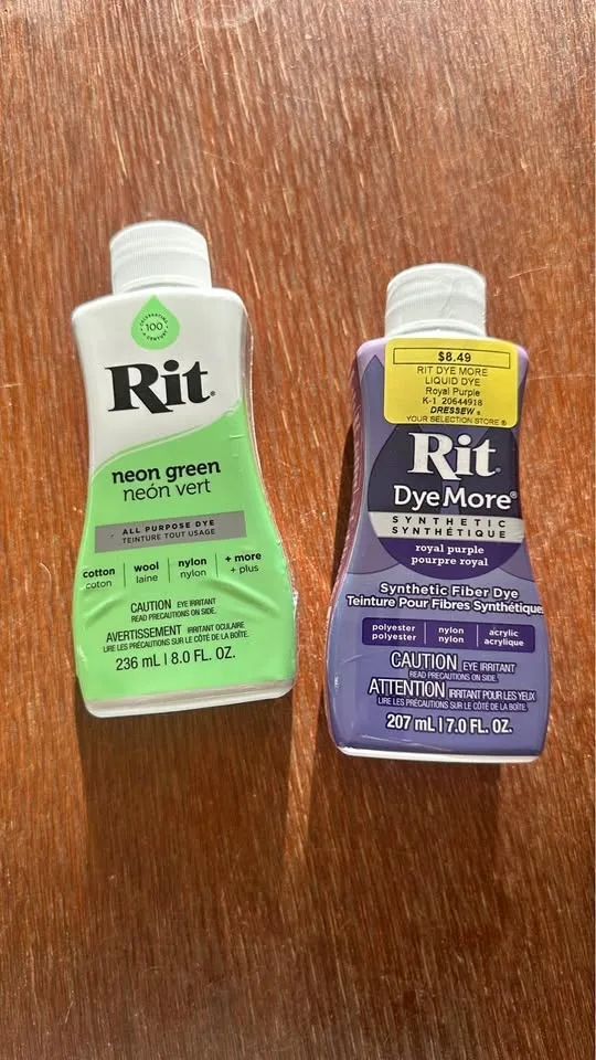 Rit Dye - neon green & royal purple