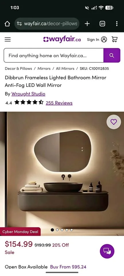 Dibbrun LED Anti-Fog Bathroom Mirror - New in Box!