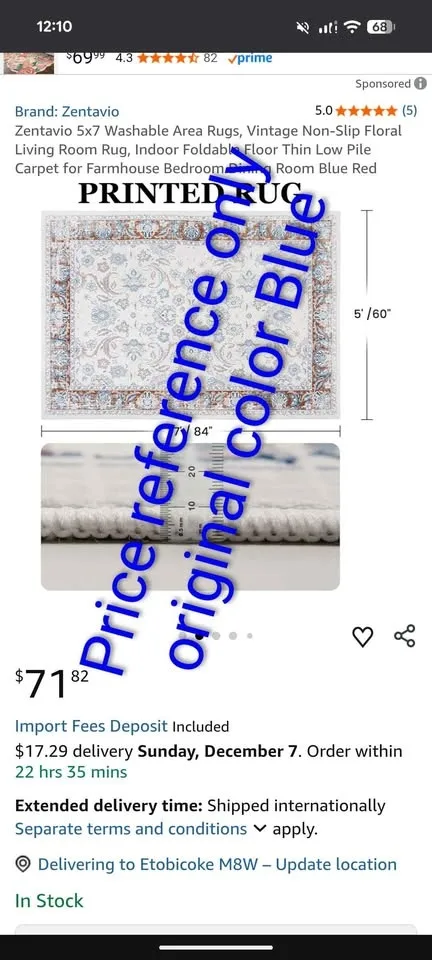 New Zentavio 5x7 Washable Area Rug, Floral, Blue 💙 image indicator(4)