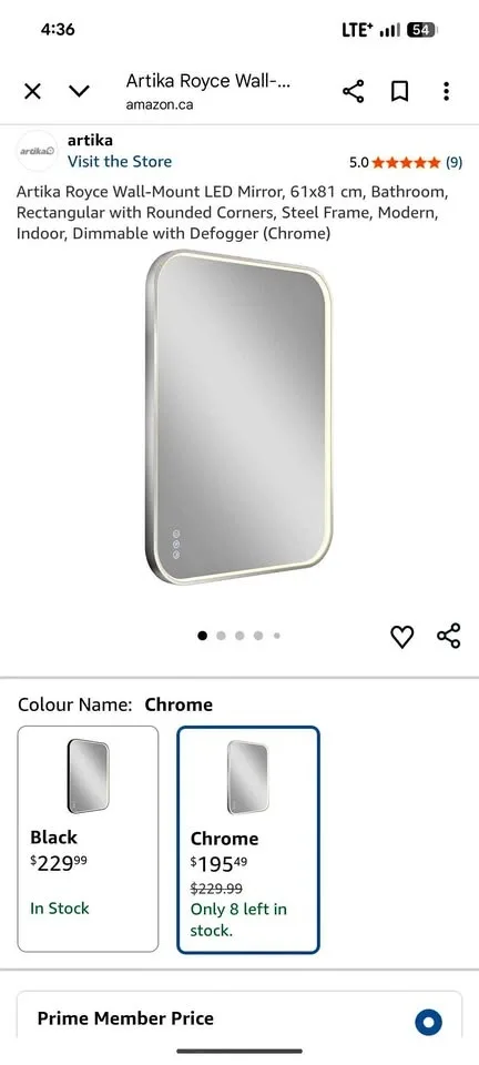 Artika Royce Wall-Mount LED Mirror, 61x81 cm (inbox)