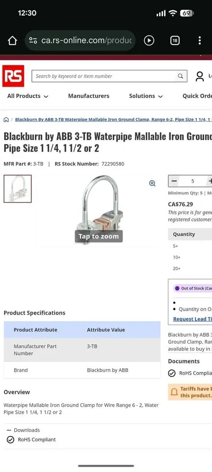 Thomas & Betts 3-TB Waterpipe Ground Clamps, 1 1/4"-2" - New image indicator(5)