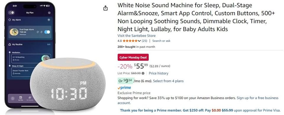 NEW~ White Noise Sound Machine, Clock, Night Light(500 Sounds) - photo 5