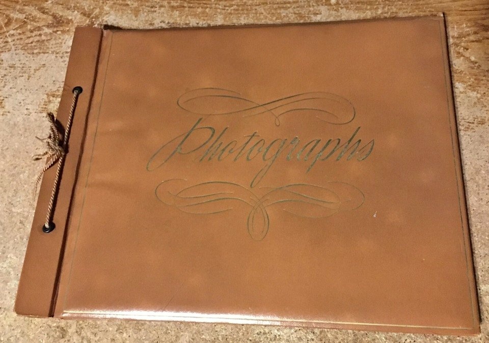 VINTAGE PHOTO ALBUM 14" X 11" TAN STRING CLOSING