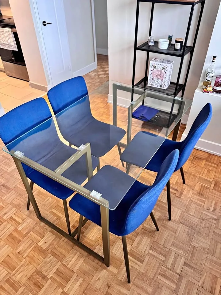 Glass top dining table + 4 chairs