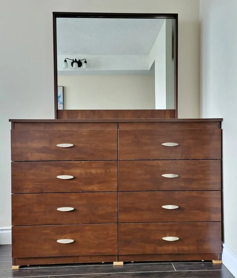 4-Piece Bedroom Set – Bed Frame, Mattress, Dresser, Table