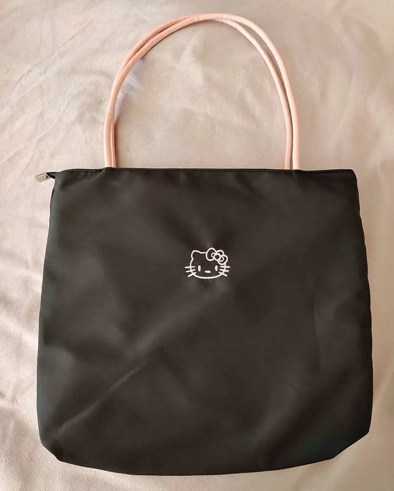 Kitty Tote Bag with Pink Handles