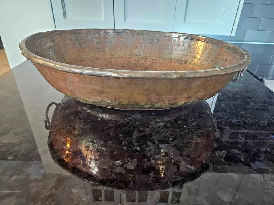 Antique large hammered copper/brass bowl or planter