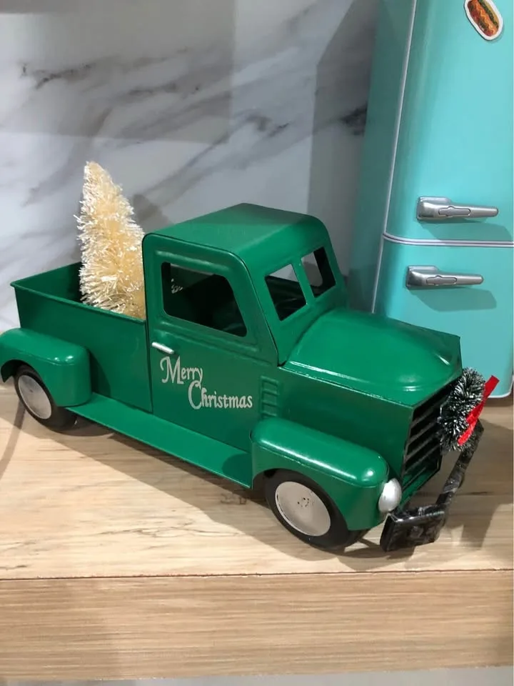 Charming Green Vintage Metal Truck with Christmas Tree - Holiday image indicator(2)