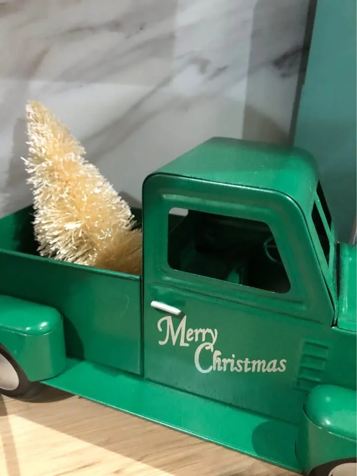 Charming Green Vintage Metal Truck with Christmas Tree - Holiday image indicator(3)