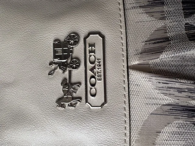 RARE COACH Pearl Silver Blue Multi Op Art Sabrina Satchel image indicator(3)
