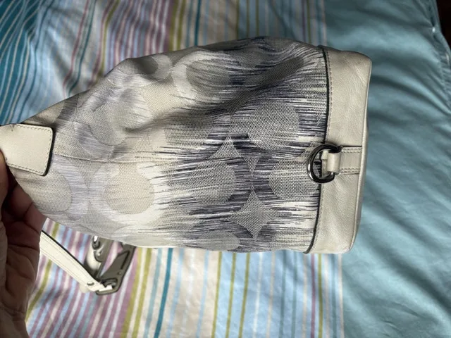 RARE COACH Pearl Silver Blue Multi Op Art Sabrina Satchel image indicator(5)