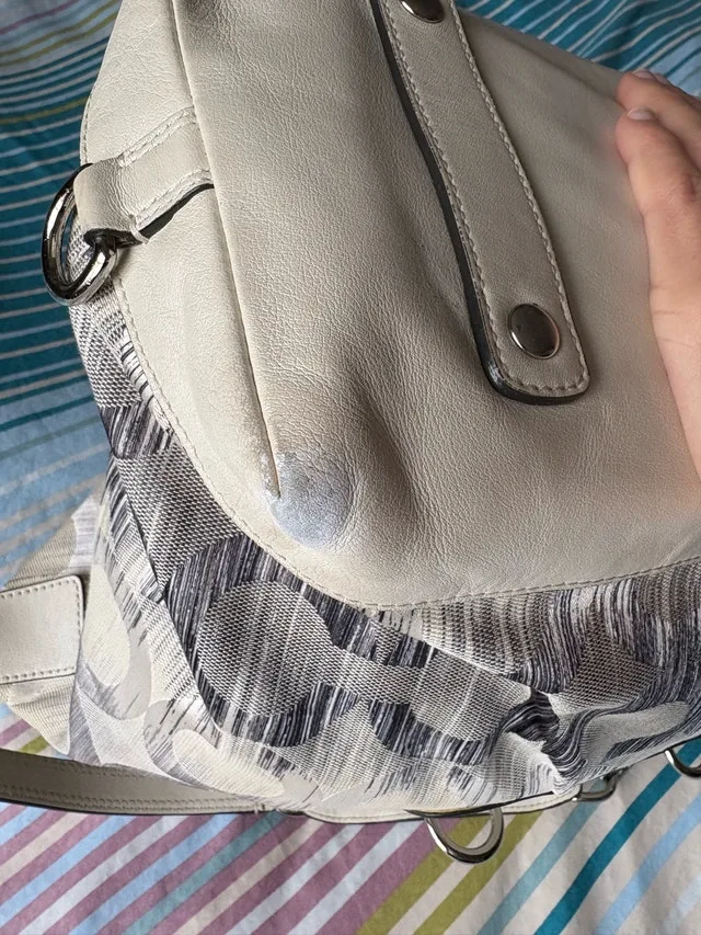 RARE COACH Pearl Silver Blue Multi Op Art Sabrina Satchel image indicator(9)