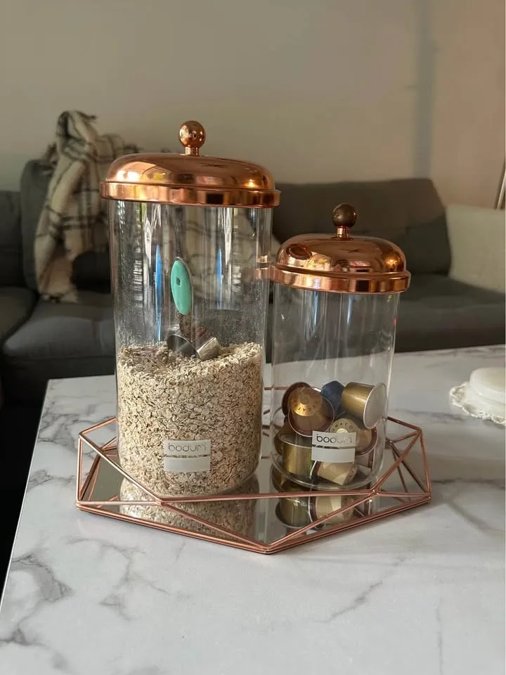 Rose Gold Glass Jars & Mirror Tray image indicator(7)