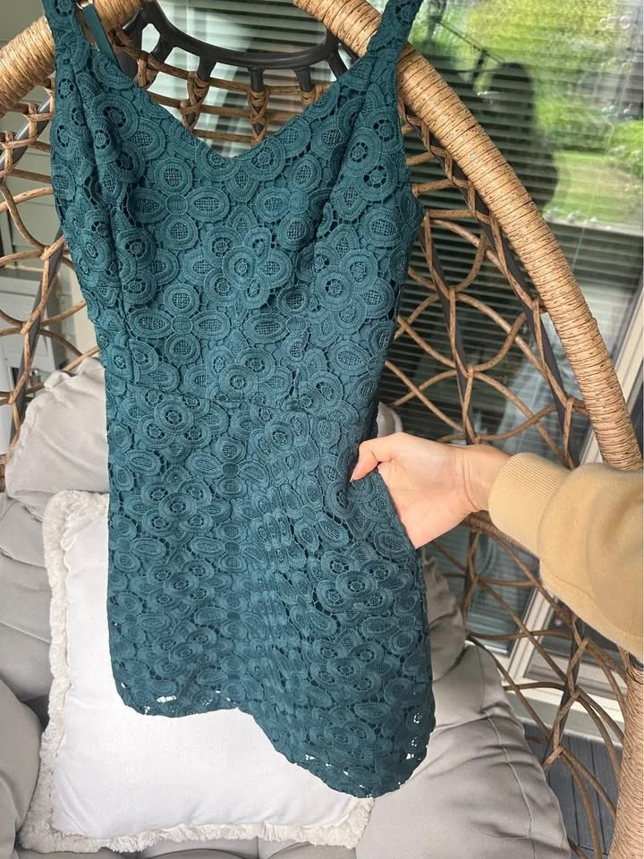 Dark Green Lace Dress image indicator(3)