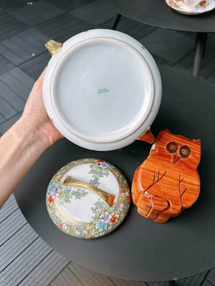 Wooden Owl Puzzle Box & Vintage Hand Painted Jar image indicator(2)