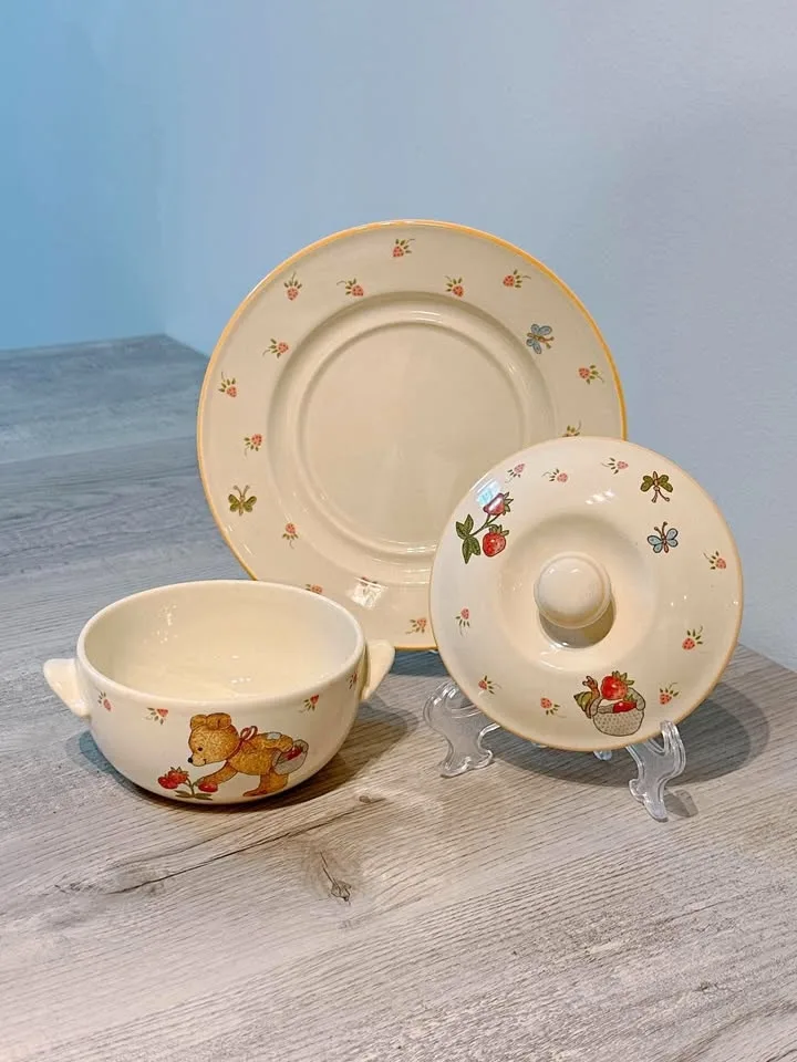 Vintage Mikasa Teddy Casserole Dish & Plate