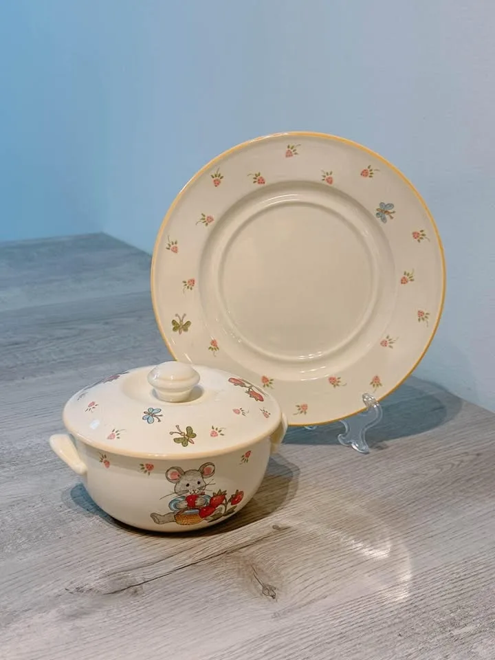 Vintage Mikasa Teddy Casserole Dish & Plate image indicator(4)