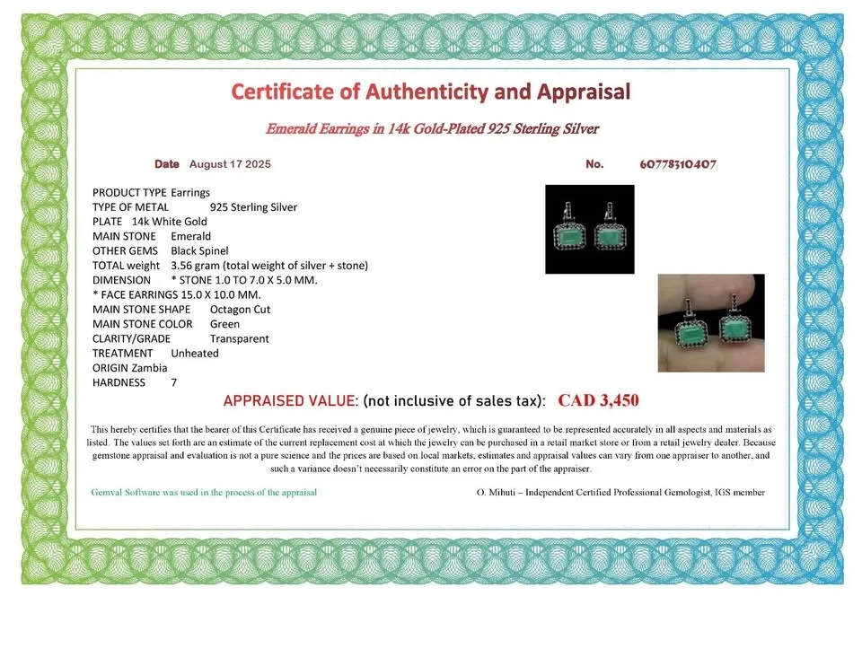 Octagon Cut Emerald Earrings with Black Spinel image indicator(2)