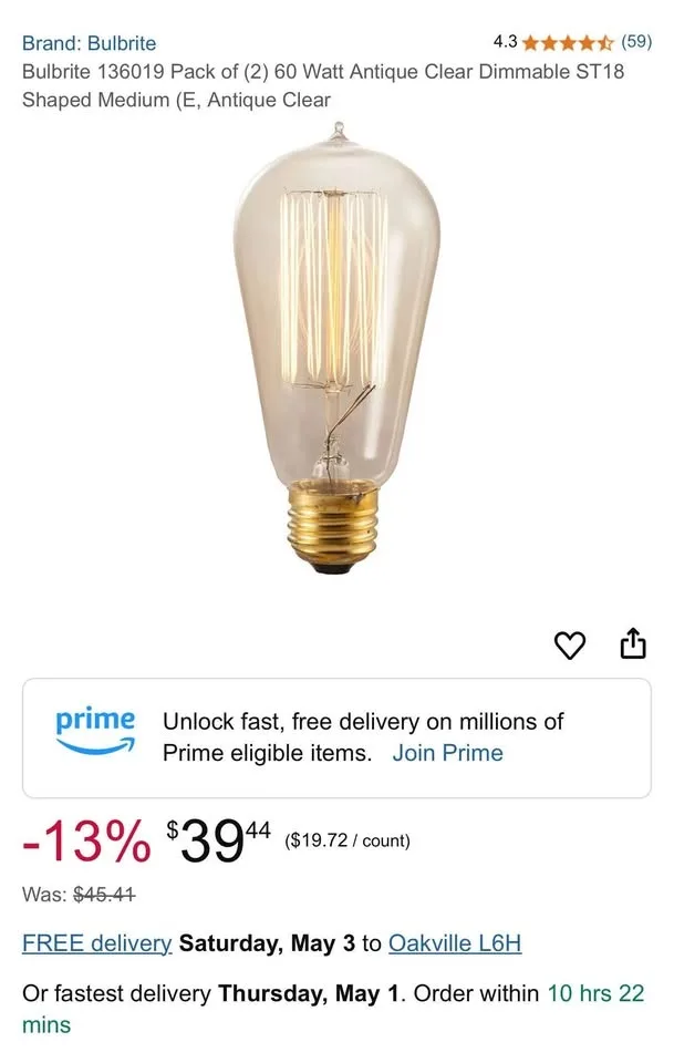 Bulbrite 60 Watt Antique Clear Light Bulbs image indicator(3)