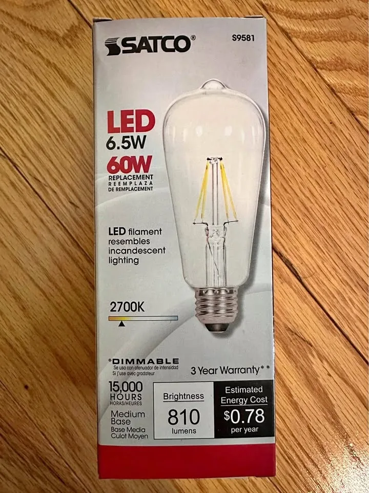 Satco 60 Watt LED Light Bulb Warm White 2700K Dimmable