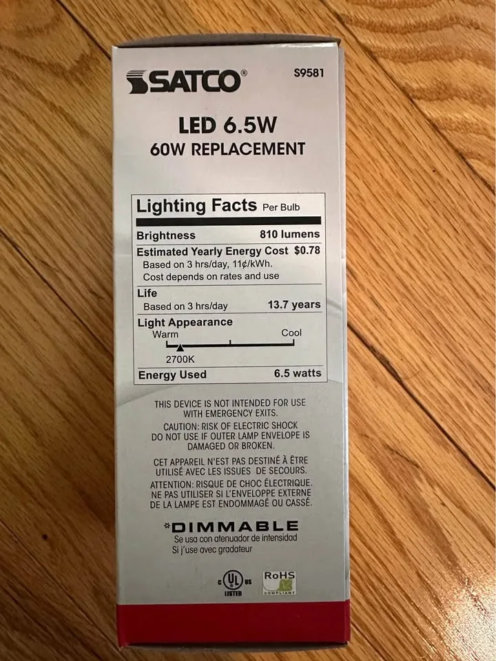 Satco 60 Watt LED Light Bulb Warm White 2700K Dimmable image indicator(2)